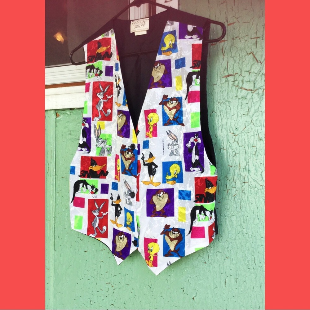 Vintage 90s Looney Tunes Characters Print Button down Vest - Picture 3 of 6